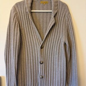 Gray Ribbed Cardigan Sweater V-Neck